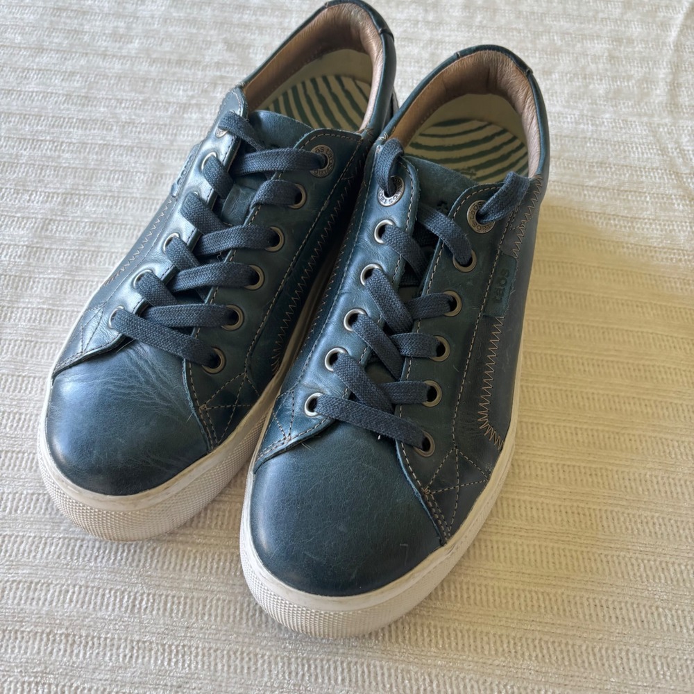 Taos Plim Soul Lux Teal Blue Leather Sneakers Low Top Lace Up Womens US 7